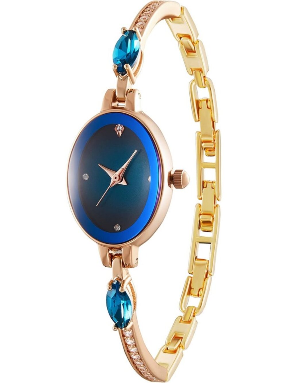 Women's Blue Oval Bracelet Dial Quartz Fashion Dress Waterproof Wrist Watches